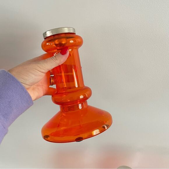 EQ3 | Bright Orange Glass Candlestick Candle Holders Funky MCM Taper Bubble 3pc - Picture 3 of 9